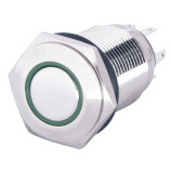 TYJ 16-261 Металлическая плоская кнопка с подсветкой, 1NO+1NC, зеленая 220V.