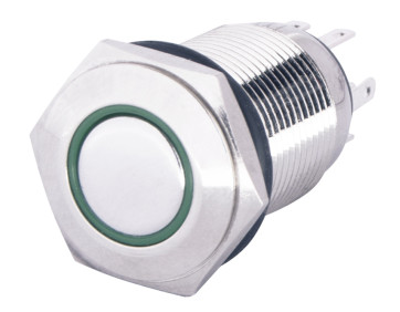 TYJ 16-261 Кнопка металева пласка з підсвічуванням, 1NO+1NC, зелена  220V.