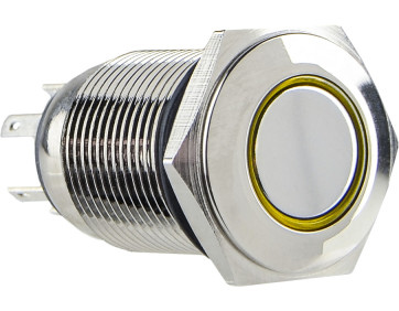 TYJ 16-261 Металлическая плоская кнопка с подсветкой, 1NO+1NC, желтая 220V.