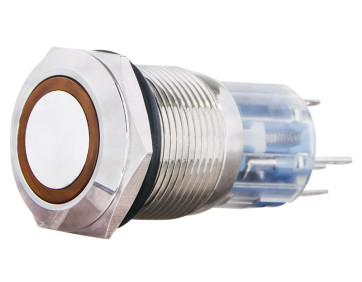 TYJ 19-271 Металлическая плоская кнопка с подсветкой, 1NO+1NC, желтая 24V.