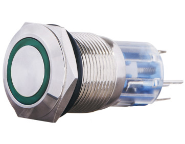 TYJ 19-271 Кнопка металева пласка з підсвічуванням, 1NO+1NC, зелена  220V.