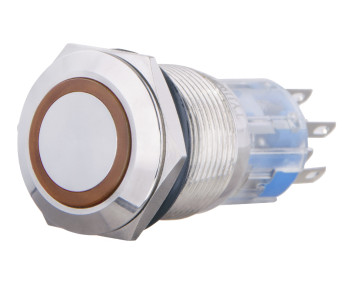 TYJ 19-272 Металлическая плоская кнопка с подсветкой, 2NO+2NC, желтая 220V.