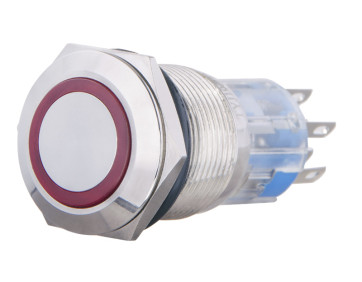 TYJ 19-272 Металлическая плоская кнопка с подсветкой, 2NO+2NC, красная 220V.