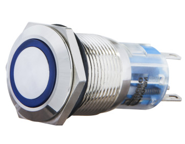 TYJ 19-271 Металлическая плоская кнопка с подсветкой, 1NO+1NC, синяя 24V.