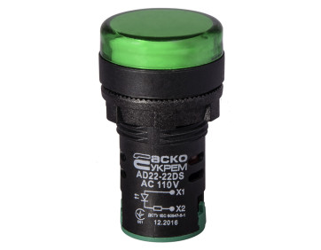 Сигнальна арматура AD22-22DS зелена  110V АC