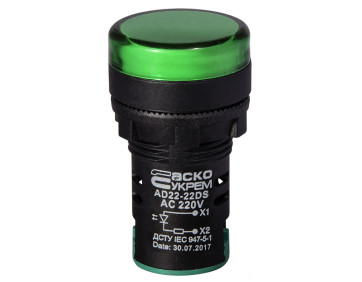 Сигнальна арматура AD22-22DS зелена 220V АC