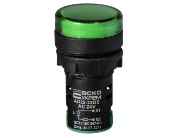 Сигнальна арматура AD22-22DS зелена 24V АC/DC
