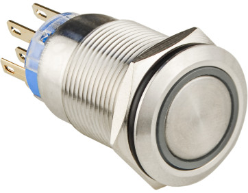 TYJ 19-272 Кнопка металева пласка з підсвічуванням, 2NO+2NC, червона 12V.