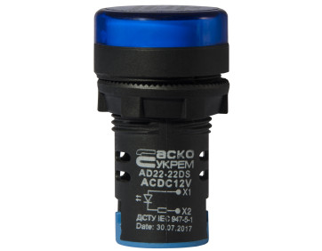 Сигнальна арматура AD22-22DS синя 12V АC/DC
