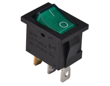 KCD1-2-101N GR/B  220V Перемикач 1 клав. зелений з підсвічуванням