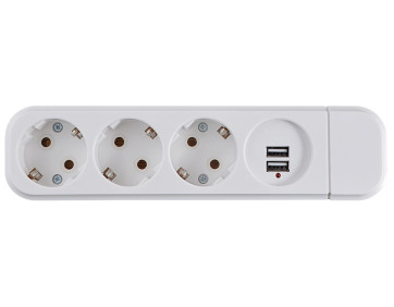 Колодка 3-місна ( 2Р+РЕ +USB) КП-З-USB-10
