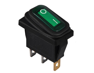 KCD3-101NW GR/B  220V Перемикач 1 клав. вологозах. зелений з підсвічуванням