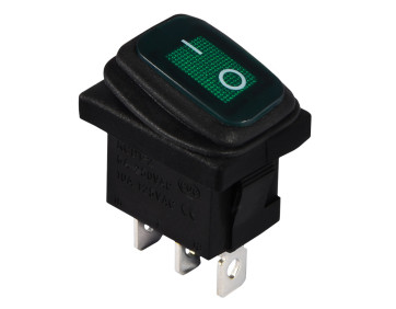 KCD1-2-101NW GR/B  220V  Перемикач 1 клав. вологозах. зелений з підсвічуванням