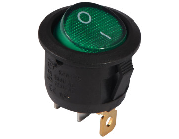 KCD1-5-101N GR/B  220V Перемикач 1 клав. круглий зелений з підсвічуванням
