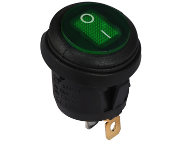 KCD1-5-101NW GR/B 220V   Перемикач 1 клав.круглий вологозах. зелений з підсвічуванням
