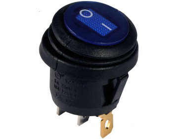 KCD1-5-101NW BL/B 220V   Перемикач 1 клав.круглий вологозах. синій з підсвічуванням