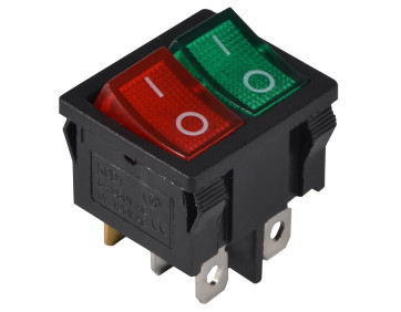 KCD1-6-2101N GR+R/B 220V Перемикач 2 клав. зелений+червоний з підсвічуванням