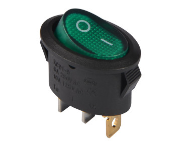 KCD1-9-101N C3-GR/B 220V Перемикач 1 клав. овал. зелений з підсвічуванням