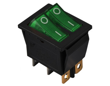 KCD2-2101N C3-GR/B 220V Перемикач 2 клав. зелений з підсвічуванням