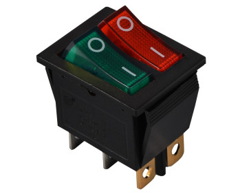 KCD2-2101N GR+R/B 220V Перемикач 2 клав. зелений+червоний з підсвічуванням