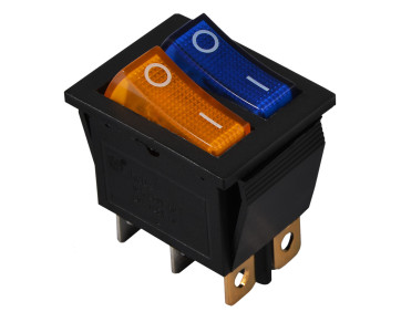 KCD2-2101N BL+YL/B 220V Перемикач 2 клав. жовтий+синій з підсвічуванням