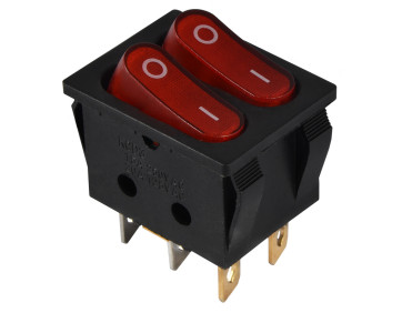 KCD2-5-2101N R/B  220V Перемикач 2 клав. червоний з підсвічуванням