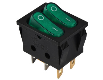 KCD2-5-2101N GR/B  220V Перемикач 2 клав. зелений з підсвічуванням