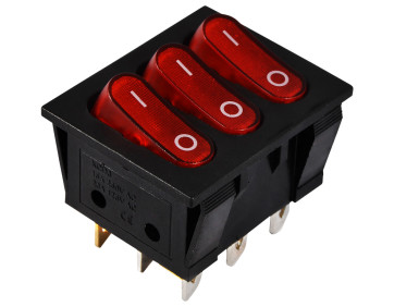 KCD2-3101N R/B  220V  Перемикач 3 клав. червоний з підсвічуванням