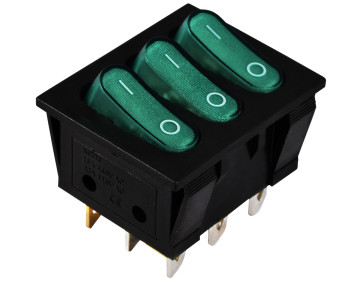 KCD2-3101N GR/B  220V  Перемикач 3 клав. зелений з підсвічуванням