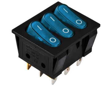 KCD2-3101N C3-BL/B  220V  Перемикач 3 клав. синій з підсвічуванням