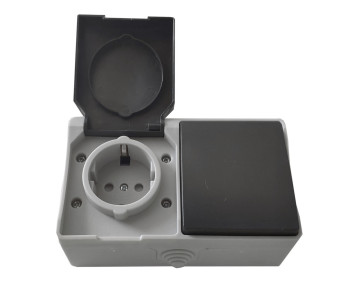 Розетка накладна 1-а з/к + накладний вимикач 1-кл. IP54 TNSy SURFACE