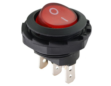 KCD1-7-101NY R/B  220V Перемикач 1 клав. круглий червоний з підсвічуванням