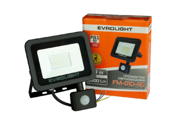 Прожектор світлодіодний з датчиком руху EVROLIGHT FM-01D-30 30W 6400К