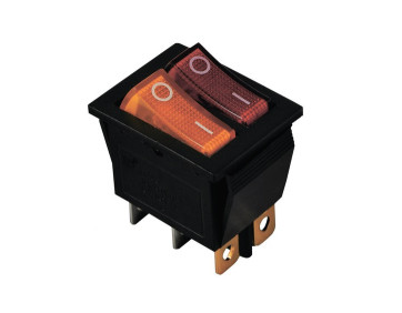 KCD2-2101N R+Y/B 220V Перемикач 2 клав. червоний + жовтий з підсвічуванням TNSy