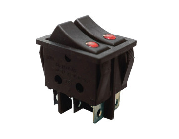KCD2-2101EN R+R/B 220V Переключатель 2 клав. красный с подсветкой TNSy