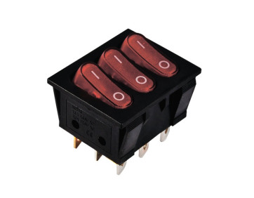 KCD2-3101N R+R+R/B  220V  Перемикач 3 клав, червоний з підсвічуванням TNSy