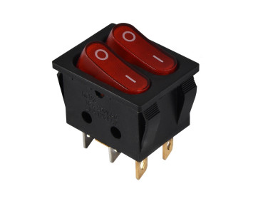 KCD2-5-2101N R+R/B 220V Перемикач 2 клав. червоний з підсвіткою TNSy